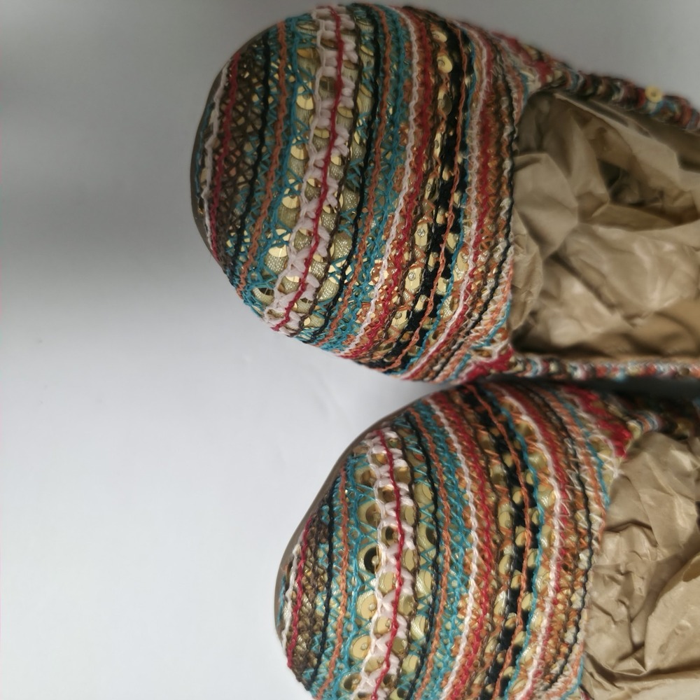 Lucky Brand Emmie Ballet Flats Boho Crochet Sequin Stripe Slip On Shoes Size 10 - Picture 6 of 6